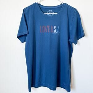 Life is Good Classic Fit "Love U.S.A." Womens Large T-Shirt Red White Blue